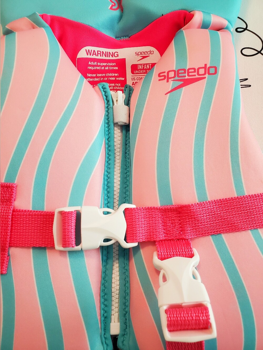 Speedo Vest with Jellyfish Graphic Pink & Teal Striped Baby - Picture 3 of 6